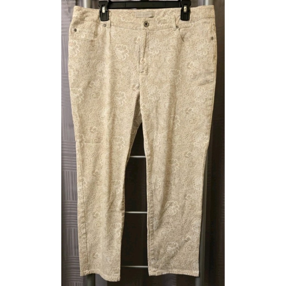 Laura Ashley Capri Pants Womens Sz 14 Beige Cotton Pockets Mid Rise Straight Leg